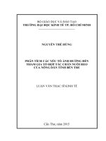 (Luận văn thạc sĩ) phân tích các yếu tố ảnh hưởng đến tham gia tổ hợp tác chăn nuôi heo của nông dân tỉnh bến tre 