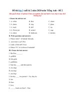 Tải Đề thi lớp 3 cuối kì 2 năm 2020 môn Tiếng Anh - Đề 2 - Đề thi Tiếng Anh học kỳ 2 tiếng Anh lớp 3 có đáp án