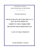 (Luận văn thạc sĩ) mối quan hệ giữa quản trị công ty và bất cân xứng thông tin nghiên cứu thực nghiệm trên thị trường chứng khoán việt nam 