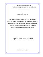 (Luận văn thạc sĩ) các nhân tố tác động đến sự hài lòng của khách hàng đối với dịch vụ giao nhận vận tải biển, nghiên cứu trường hợp của công ty TNHH kintetsu world express (việt nam), chi nhánh hồ chí minh 
