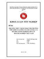 Các phương thức thâm nhập thị trường thế giới của công ty coca cola và bài học kinh nghiệm cho các doanh nghiệp việt nam