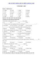 Tải Đề ôn thi vào lớp 10 môn tiếng Anh năm 2020 - 2021 số 23 - Đề thi tiếng Anh vào lớp 10 có đáp án