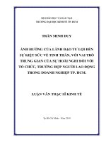 (Luận văn thạc sĩ) ảnh hưởng của lãnh đạo tư lợi đến sự kiệt sức về tinh thần, với vai trò trung gian của sự hoài nghi đối với tổ chức, trường hợp người lao động trong doanh nghiệp TP  HCM 