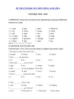 Tải Đề thi môn Tiếng Anh lớp 6 học kì 2 có đáp án năm học 2018 - 2019 số 8 - Đề thi học kì 2 môn Tiếng Anh lớp 6 có đáp án