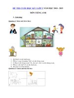 Tải Đề thi môn Tiếng Anh lớp 3 học kì 2 có đáp án năm học 2018 - 2019 số 1 - Đề thi học kì 2 lớp 3 môn Tiếng Anh có đáp án