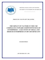 (Luận văn thạc sĩ) the impact of factors in the csr compliance toward competitiveness of enterprises   case study of small and medium enterprises in ho chi minh city 