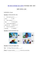 Tải Đề thi môn Tiếng Anh lớp 4 học kì 2 có đáp án năm học 2018 - 2019 số 3 - Đề thi học kì 2 lớp 4 môn Tiếng Anh có file nghe + đáp án