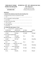 Tải Đề kiểm tra số 2 học kỳ 2 môn Tiếng Anh lớp 7 trường THCS Ngô Quyền, Đắk Lắk năm học 2015 - 2016 - Đề kiểm tra 45 phút học kỳ 2 môn Tiếng Anh lớp 7 có đáp án