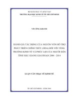 (Luận văn thạc sĩ) đánh giá tác động của nguồn vốn hỗ trợ phát triển chính thức (ODA) đối với tăng trưởng kinh tế và phúc lợi của người dân tỉnh hậu giang giai đoạn 2004   2014 