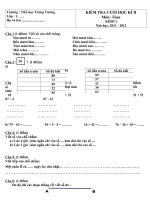 Tải Đề kiểm tra học kì II môn Toán lớp 1 trường tiểu học Trưng Vương - Đề thi học kỳ 2 môn Toán lớp 1