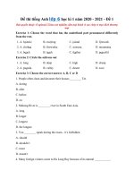 Tải Đề thi tiếng Anh lớp 6 học kì 1 năm 2020 - 2021 - Đề 1 - Đề thi học kì 1 lớp 6 môn Tiếng Anh có đáp án