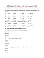 Tải Đề thi lớp 5 cuối kì 2 năm 2020 môn tiếng Anh - Đề 4 - Đề kiểm tra học kỳ 2 lớp 5 môn Anh có đáp án
