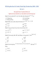 Tải Đề thi giữa học kì 1 môn Toán 10 năm học 2020 - 2021 Đề số 1 - Đề thi giữa kì 1 Toán 10 Có đáp án
