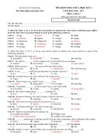 Tải Đề thi giữa học kì 1 môn Tiếng Anh lớp 11 trường THPT Nguyễn Trãi, Thái Bình năm học 2016 - 2017 có đáp án - Đề kiểm tra giữa học kỳ 1 môn Tiếng Anh 11