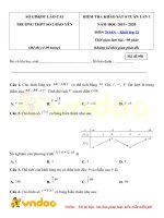 Tải Đề kiểm tra giữa kì 1 môn Toán 12 năm học 2019-2020 trường THPT số 2 Bảo Yên, Lào Cai - Đề thi giữa kì 1 lớp 12 môn Toán