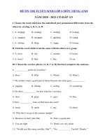 Tải Đề ôn thi vào lớp 6 môn tiếng Anh năm 2020 - 2021 số 3 - Đề thi tiếng Anh vào lớp 6 có đáp án