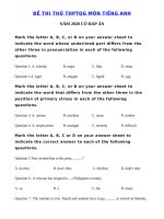 Tải Đề thi thử tốt nghiệp THPT lần 2 môn Anh trường THPT Quế Võ số 3 năm 2020 - Đề thi tiếng Anh THPT Quốc Gia 2020 có đáp án