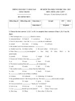 Tải Đề thi học kỳ 2 môn Tiếng Anh lớp 7 Phòng GD-ĐT Châu Thành, Bến Tre năm học 2014 - 2015 - Đề kiểm tra học kì 2 môn tiếng Anh lớp 7 có đáp án