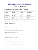 Tải Đề thi cuối học kì 2 lớp 3 môn tiếng Anh năm 2019 - 2020 - Đề thi tiếng Anh lớp 3 học kỳ 2 có đáp án