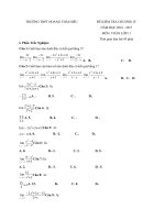 Tải Đề kiểm tra 1 tiết học kì 2 môn Toán lớp 11 trường THPT Hoàng Thái Hiếu, Vĩnh Long năm học 2016 - 2017 - Đề kiểm tra giữa học kì II môn Toán lớp 11 có đáp án