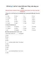 Tải Đề thi lớp 5 cuối kì 2 năm 2020 môn Tiếng Anh nâng cao - Đề 3 - Đề kiểm tra học kỳ 2 lớp 5 môn Anh có đáp án