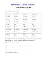 Tải Đề thi tiếng Anh học kì 2 lớp 4 năm 2019 - 2020 số 5 - Đề thi tiếng Anh lớp 4 học kỳ 2 có đáp án