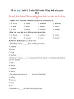 Tải Đề thi lớp 7 cuối kì 2 năm 2020 môn Tiếng Anh nâng cao - Đề 6 - Đề kiểm tra Tiếng Anh lớp 7 học kỳ 2 có đáp án