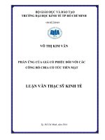 (Luận văn thạc sĩ) phản ứng của giá cổ phiếu đối với các công bố chia cổ tức tiền mặt 
