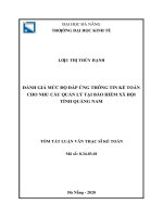 Đánh giá mức độ đáp ứng thông tin kế toán cho nhu cầu quản lý tại bảo hiểm xã hội tỉnh quảng nam 