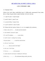 Tải Đề kiểm tra 1 tiết lần 1 lớp 6 môn tiếng Anh trường THCS Vĩnh Nam, Quảng Trị - Đề kiểm tra tiếng Anh 6 mới
