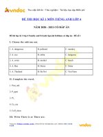 Tải 2 Đề thi học kì 1 lớp 4 môn tiếng Anh Family and Friends - Bộ đề thi tiếng Anh lớp 4 học kì 1 Family and Friends Special Edition có đáp án - 2 Đề