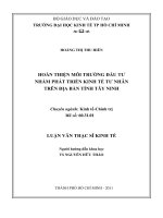 (Luận văn thạc sĩ) hoàn thiện môi trường đầu tư nhằm phát triển kinh tế tư nhân trên địa bàn tỉnh tây ninh 