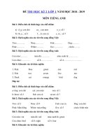 Tải Đề thi học kì 2 lớp 1 môn Tiếng Anh năm học 2018 - 2019 số 2 - Đề kiểm tra học kì 2 môn Tiếng Anh lớp 1 có đáp án