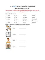 Tải Đề thi lớp 3 học kì 2 môn tiếng Anh nâng cao năm học 2019 - 2020 - Đề 1 - Đề thi Tiếng Anh học kỳ 2 tiếng Anh lớp 3 có đáp án