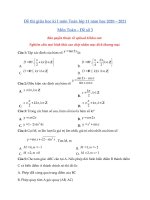 Tải Đề thi giữa học kì 1 môn Toán 11 năm học 2020 - 2021 Đề số 3 - Đề thi giữa kì 1 Toán 11 Có đáp án