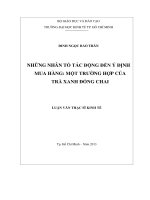 (Luận văn thạc sĩ) những nhân tố tác động đến ý định mua hàng một trường hợp của trà xanh đóng chai  