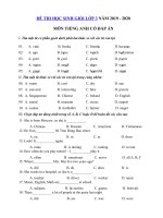 Tải Đề thi học sinh giỏi tiếng Anh lớp 3 năm 2019 - 2020 số 5 - Đề kiểm tra tiếng Anh lớp 3 có đáp án