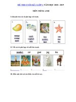 Tải Đề thi môn Tiếng Anh lớp 1 học kì 2 có đáp án năm học 2018 - 2019 số 1 - Đề thi môn Tiếng Anh lớp 1 học kỳ 2 theo thông tư 22 có đáp án