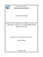 Đánh giá mức độ đáp ứng thông tin kế toán cho nhu cầu quản lý tại bảo hiểm xã hội tỉnh quảng nam 