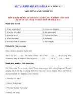 Tải Đề thi tiếng Anh lớp 4 học kì 1 năm 2020 - 2021 số 2 - Đề thi học kì 1 lớp 4 môn tiếng Anh có đáp án