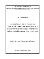 Quản lí hoạt động ứng dụng công nghệ thông tin trong dạy học ở các trường trung học phổ thông thành phố vĩnh long, tỉnh vĩnh long  