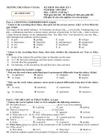 Tải Đề thi học kì 1 lớp 7 môn tiếng Anh trường THCS Phan Văn Ba, Tiền Giang năm học 2017-2018 có đáp án - Đề kiểm tra học kì 1 lớp 7 môn tiếng Anh