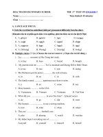 Tải Đề kiểm tra 1 tiết lần 3 môn Tiếng Anh lớp 7 năm học 2018 - 2019 trường THCS Hòa Thành, Đồng Tháp - Đề kiểm tra 45 phút tiếng Anh lớp 7 học kỳ 2 có đáp án và ma trận