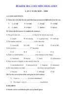 Tải Đề kiểm tra 1 tiết lớp 9 môn tiếng Anh lần 2 năm 2019 - 2020 - Đề kiểm tra tiếng Anh 9 mới có đáp án