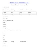 Tải Đề kiểm tra 1 tiết số 2 môn Tiếng Anh lớp 6 năm học 2019 - 2020 - Đề kiểm tra tiếng Anh 6 mới có đáp án