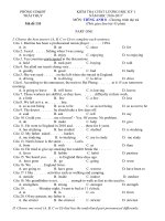 Tải Bộ đề thi học kì 1 môn Tiếng Anh lớp 8 huyện Thái Thụy, Thái Bình năm học 2016-2017 - Đề thi học kì 1 lớp 8 môn tiếng Anh có đáp án