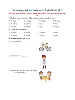 Tải Đề thi tiếng Anh lớp 5 cuối học kì 2 năm 2020 - Đề 2 - Đề kiểm tra học kỳ 2 lớp 5 môn Anh có đáp án