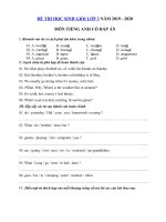 Tải Đề thi học sinh giỏi tiếng Anh lớp 3 năm 2019 - 2020 số 12 - Đề kiểm tra tiếng Anh lớp 3 có đáp án