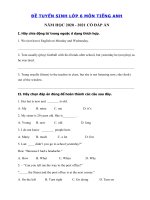 Tải Đề thi vào lớp 6 môn Tiếng Anh số 10 - Đề tuyển sinh lớp 6 môn Anh có đáp án