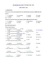 Tải Đề thi học kì 1 lớp 7 môn Tiếng Anh năm học 2018 - 2019 số 7 - Đề kiểm tra môn Tiếng Anh lớp 7 chương trình mới cuối học kì 1